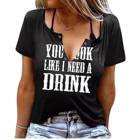 Black fun sayings tee with grommets in front - Picture 1 of 9